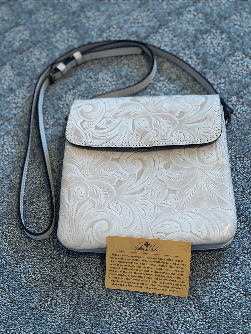Patricia Nash Cream Embossed Floral Leather Crossbody